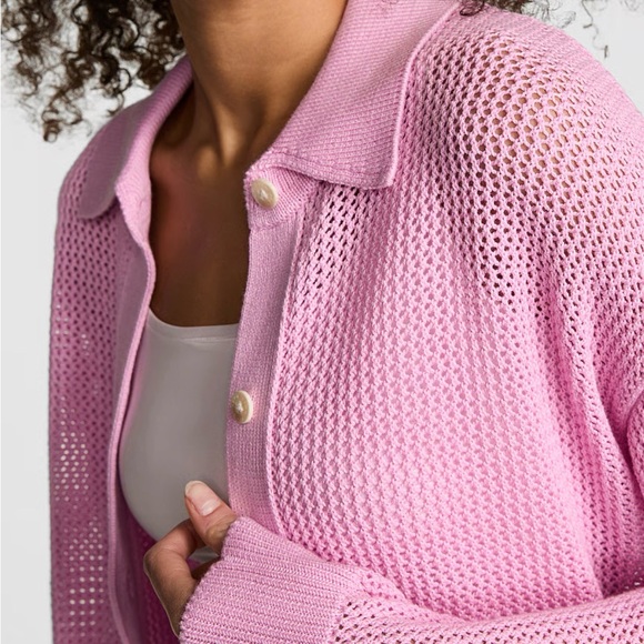 PINK Victoria's Secret Sweaters - PINK Victoria's Secret Light Pink Open-Weave Collared Cardigan